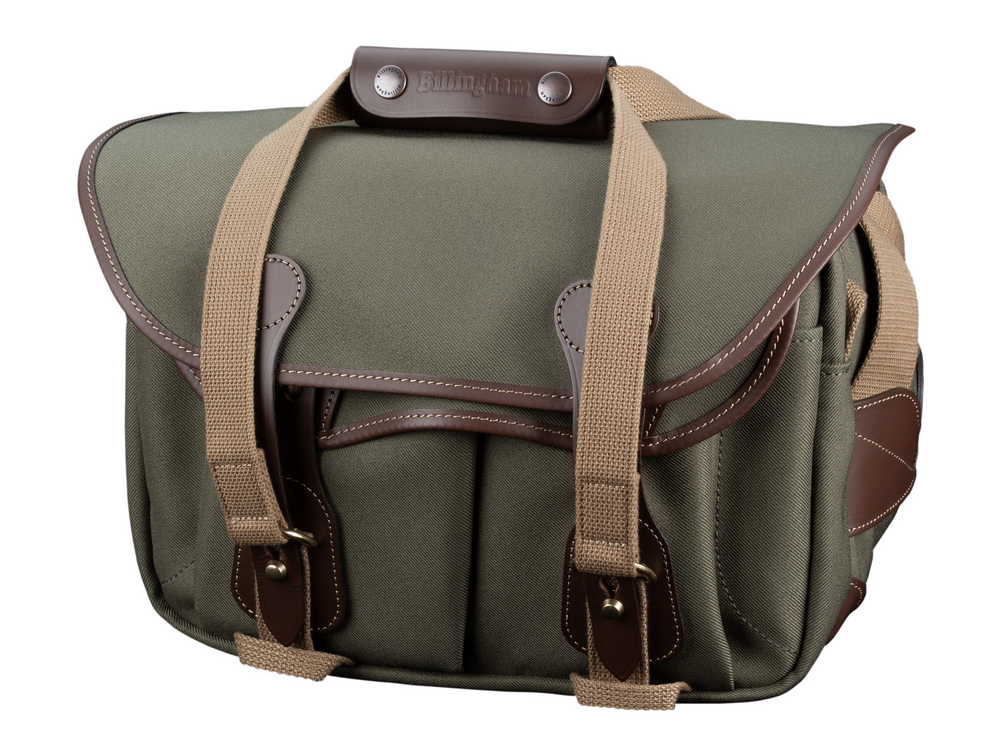 Billingham 225 MKII Camera & Tablet Bag - Sage FibreNyte / Chocolate Leather - Front View