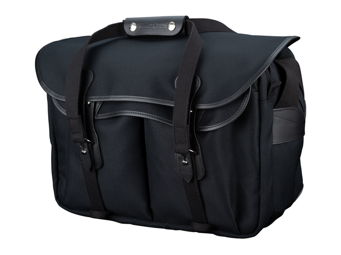 Billingham 445 MKII Camera & Laptop Bag - Black FibreNyte / Black Leather - Front View