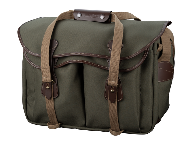 Billingham 445 MKII Camera & Laptop Bag - Sage FibreNyte / Chocolate Leather - Front View