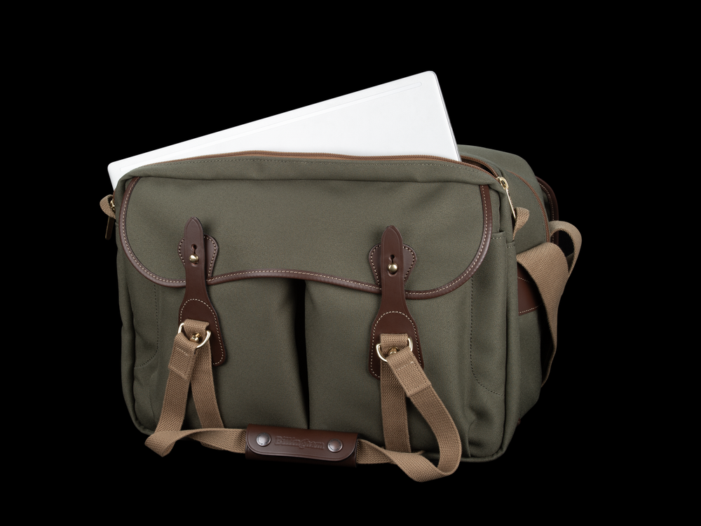 Billingham 445 MKII Camera & Laptop Bag - Sage FibreNyte / Chocolate Leather - - With a 15.6