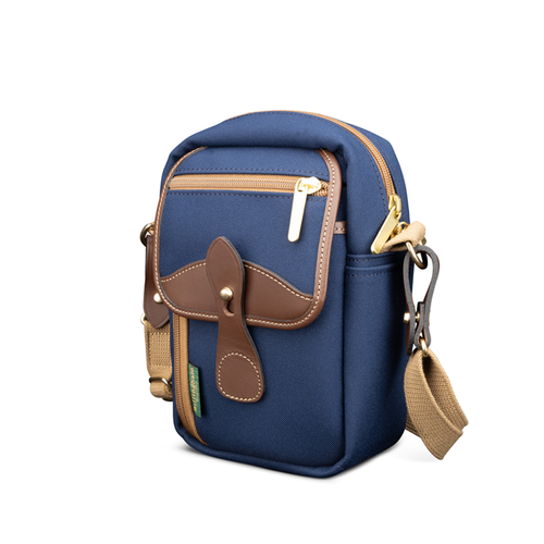 Billingham Airline Stowaway Navy FibreNyte Chocolate Leather Front