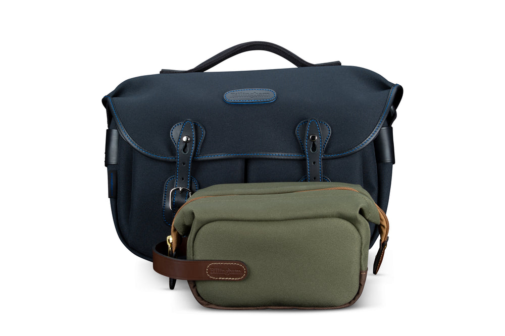 Capsule 1 Sage FibreNyte Chocolate Leather next to Hadley Pro Midnight Camera Bag