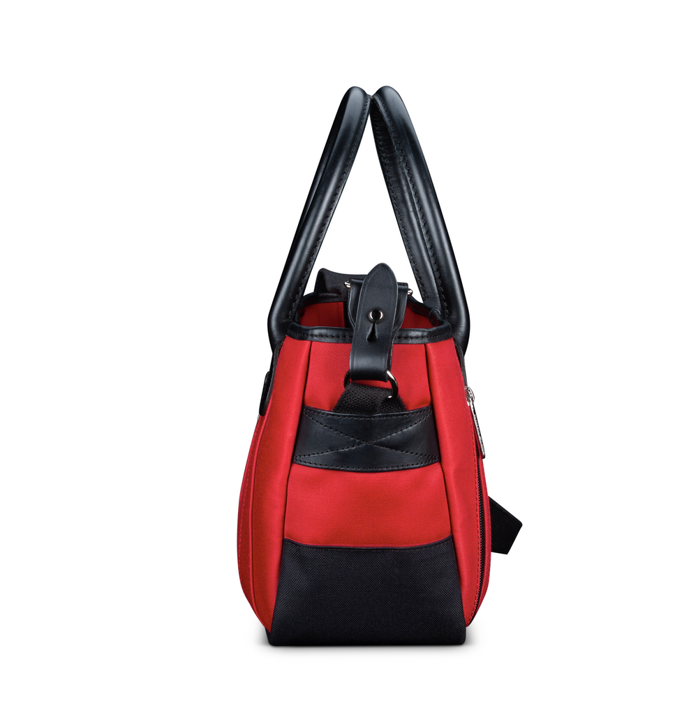 Key Grip Handbag Burgundy Canvas Black Leather Side
