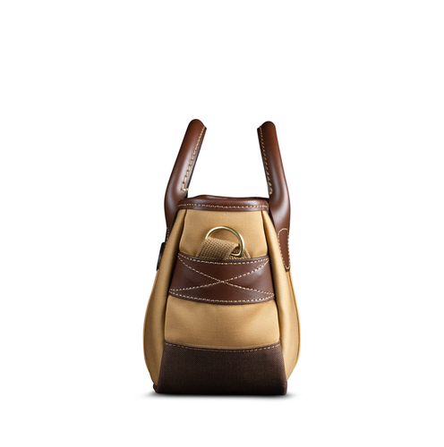 Khaki Canvas Chocolate Leather Dolly Grip Handbag