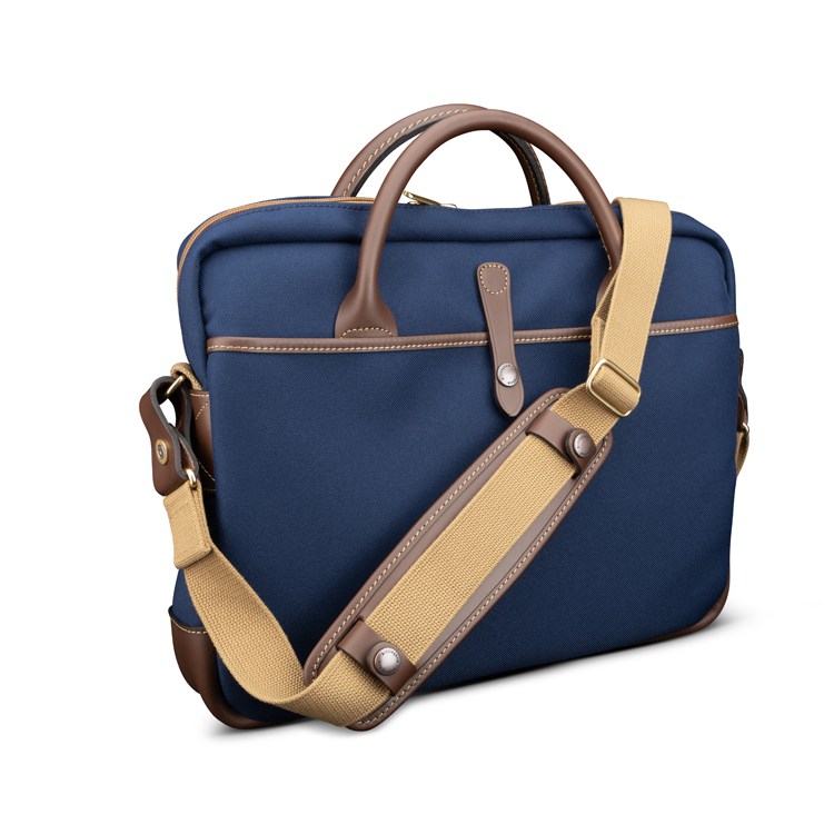 Thomas Briefcase Navy FibreNyte Chocolate Leather Back