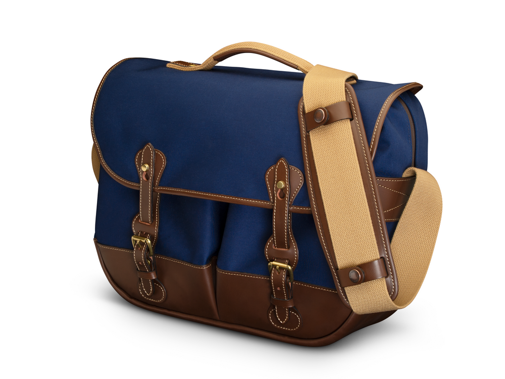Billingham Eventer MKII Navy Canvas Chocolate Leather Front